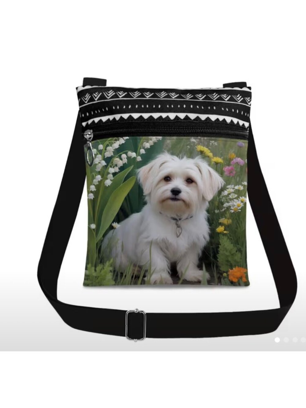 Small Crossbody Purse With Dog & Floral Print Lightweight & Adjustable Strap Sec